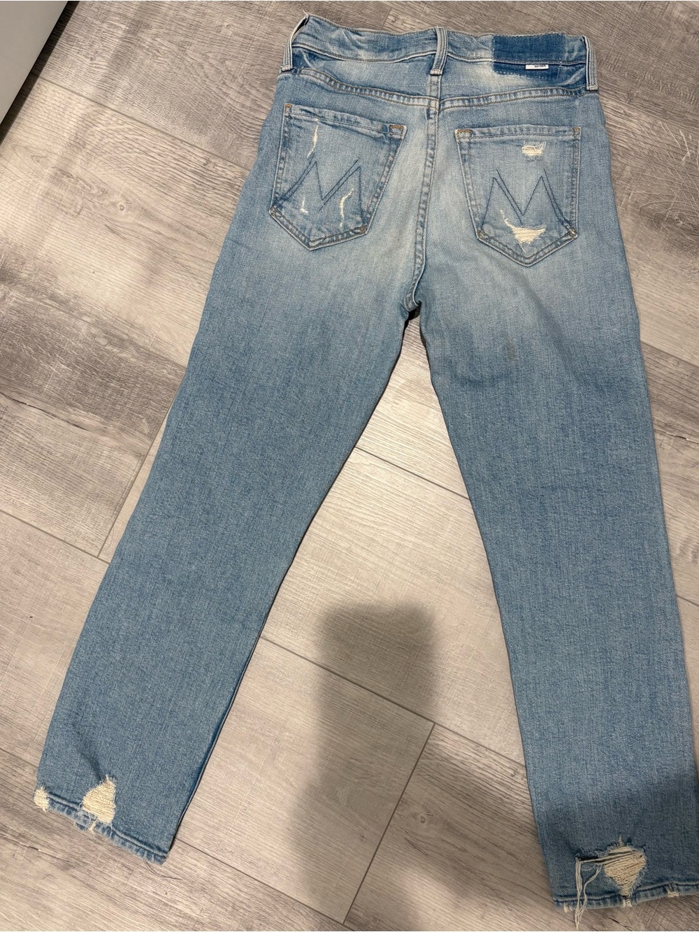MOTHER Light Blue Straight Distressed Jeans - Picture 3 of 6